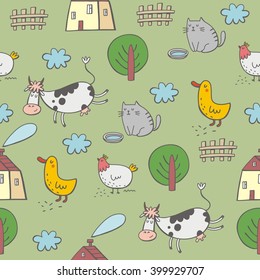 Cartoon Farm seamless pattern