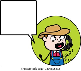 Cartoon Farmer Calling on Cell Phone 