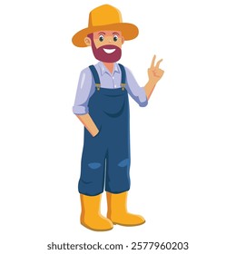 Cartoon Farmer Character with Peace Sign, Design Inspiration, Character	
