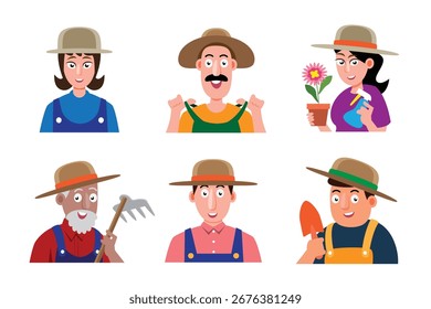 Ilustración vectorial de personajes de granjeros de dibujos animados