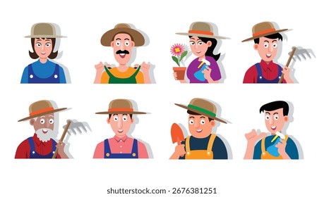 Ilustración vectorial de personajes de granjeros de dibujos animados
