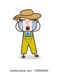 Cartoon Farmer Cowboy Crying Loudly Vector Illustration