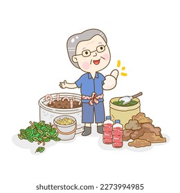
Cartoon Farmer and Fertilizer for farming.     
