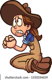 Cartoon farmer girl begging or praying clip art. Vector illustration with simple gradients. All in a single layer. 
