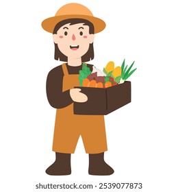 cartoon farmer girl with vegetables illustration