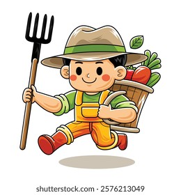 Cartoon Farmer with Ground Fork