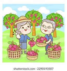 Cartoon Farmer have Lychee character.