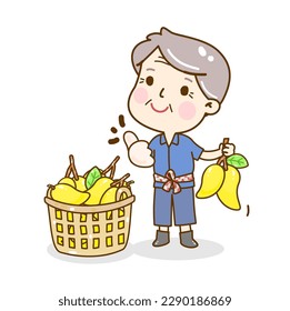 Cartoon Farmer have Mango character.