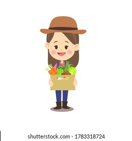 Cartoon Farmer have Vegetables  Vector    