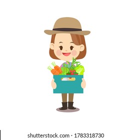 Cartoon Farmer have Vegetables  Vector    
