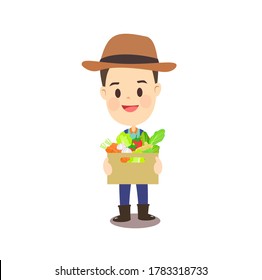 Cartoon Farmer have Vegetables  Vector    