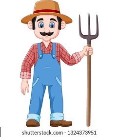 Cartoon farmer holding a pitchfork