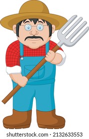 Cartoon farmer holding a rake	