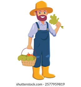 Cartoon Farmer Holding Vegetables in a Basket, Design Inspiration, Character