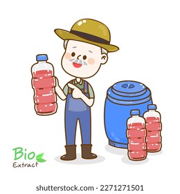 Cartoon farmer make Bio Extract water.
