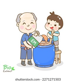 Granjero de dibujos hacen agua del Extracto de Bio.