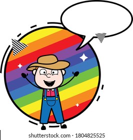 Cartoon Farmer with rainbow background