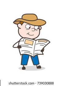Cartoon Farmer Reading Newspaper Vector