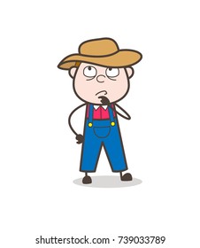 Cartoon Farmer Thinking Face Vector Concept