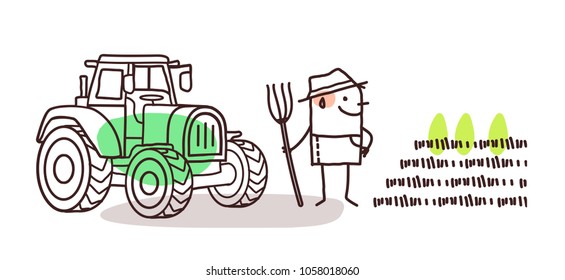 Cartoon Farmer with Tractor