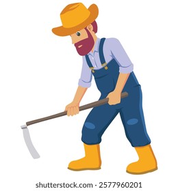 Cartoon Farmer Using a Scythe, Design Inspiration, Character	