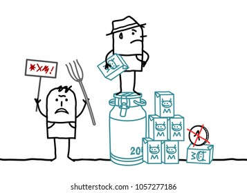 Cartoon Farmers Protesting Against Milk  Pricing