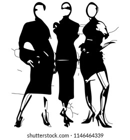 Cartoon fashion models. Sketch hand drawn , vector illustration.
