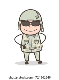 Cartoon Fashionable Army Man with Sunglasses Vector Illustration