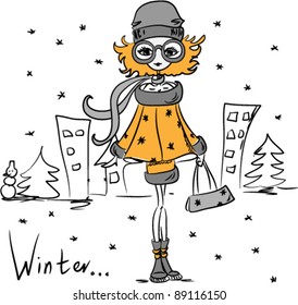 Cartoon fashionable girl