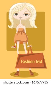 Cartoon fashionable girl  with bag, fashion background