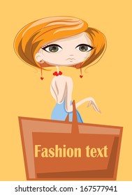 Cartoon fashionable girl  with bag, fashion background