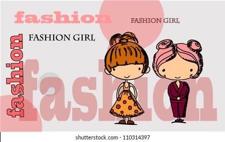 Cartoon fashionable girls