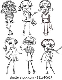 Cartoon fashionable girls