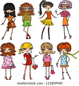 Cartoon fashionable girls