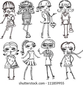 Cartoon fashionable girls