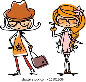 Cartoon fashionable girls 