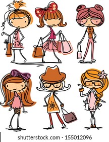 Cartoon fashionable girls 