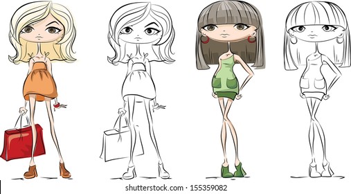 Cartoon fashionable girls 