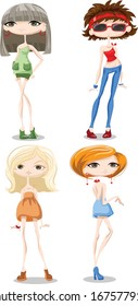 Cartoon fashionable girls