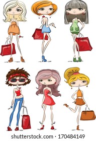 Cartoon fashionable girls 
