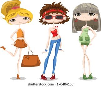 Cartoon fashionable girls 