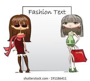 Cartoon fashionable girls 