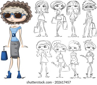 Cartoon fashionable girls 