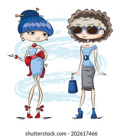 Cartoon fashionable girls 