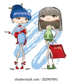 Cartoon fashionable girls 
