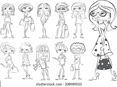 Cartoon fashionable girls