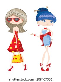 Cartoon fashionable girls 