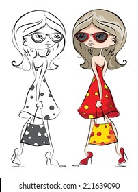 Cartoon fashionable girls 