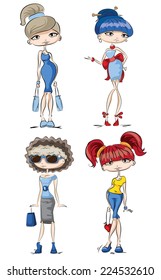 Cartoon fashionable girls 