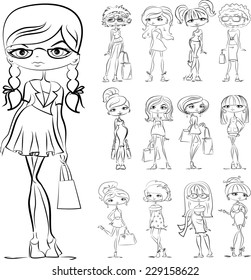 Cartoon fashionable girls